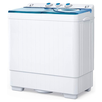 Twin Tub with Built-in Drain Pump XPB65-2168S 26Lbs Semi-automatic Twin Tube Washing Machine for Apartment, Dorms, RVs, Camping and More, White&Blue US Standard