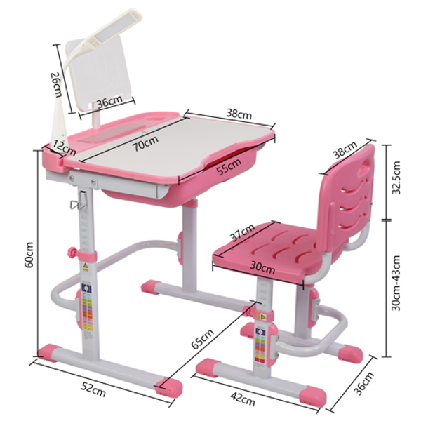 70CM Lifting Table Top Can Tilt Children Learning Table And Chair Pink (With Reading Stand USB Interface Desk Lamp)