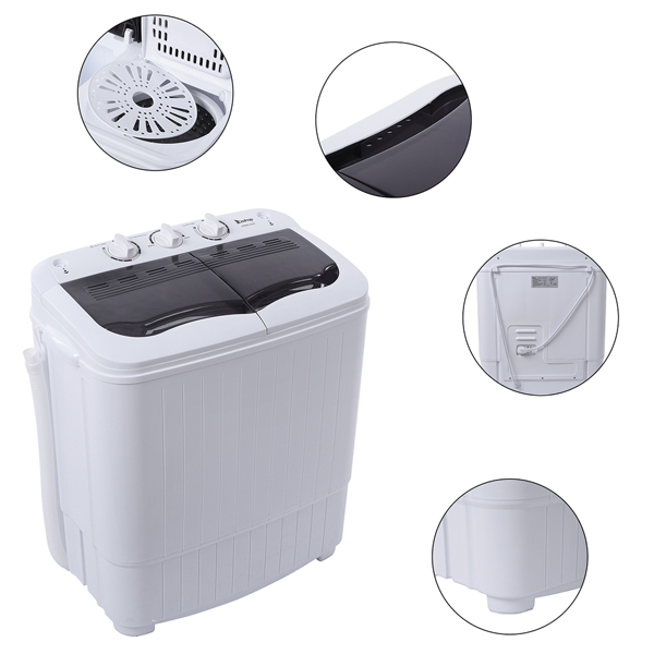 ZOKOP Compact Twin Tub with Built-in Drain Pump XPB35-ZK35 14.3(7.7 6.6)lbs Semi-automatic Gray Cover Washing Machine