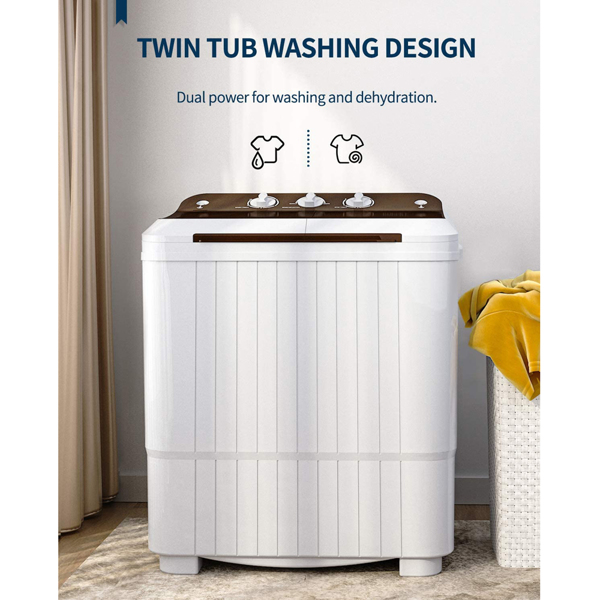 XPB35-188S 16.5Lbs Semi-automatic Twin Tube Washing Machine US Standard White & Brown