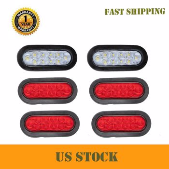 6\\" Inch Oval 10 LED Stop Turn Reverse Backup Tail Truck Light Kit- 2 White+4 Red