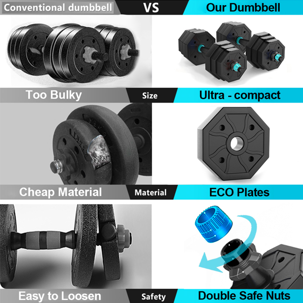 Adjustable Dumbbell Set 44 LBS with Curl Bar, Barbell Weight Set for Home Gym, 3 in 1 Dumbellsweights Set for Men and Women