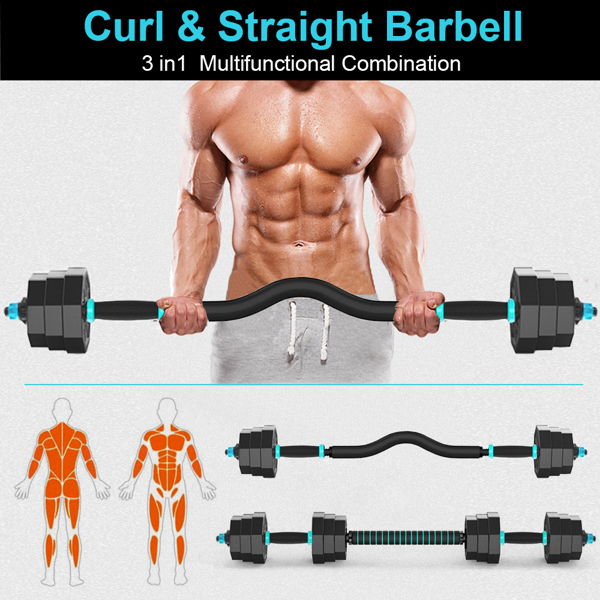 Adjustable Dumbbell Set 44 LBS with Curl Bar, Barbell Weight Set for Home Gym, 3 in 1 Dumbellsweights Set for Men and Women