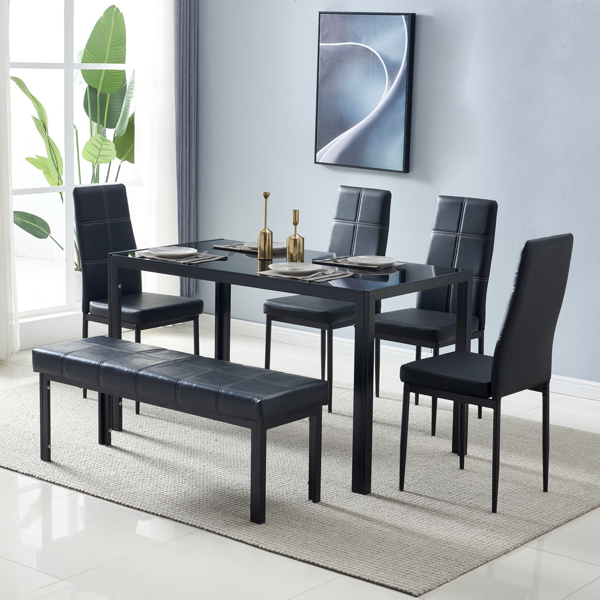 Simple Assembled Tempered Glass & Iron Dinner Table Black