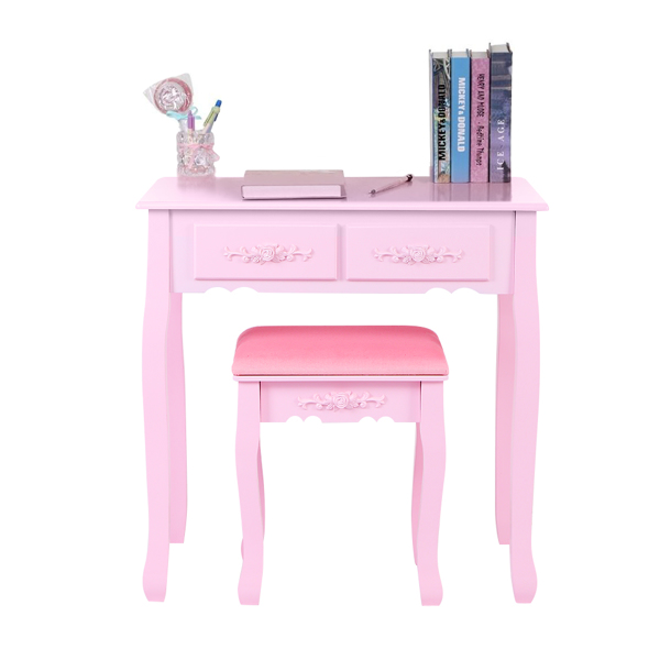Pink Vanity Makeup Dressing Table with Oval Mirror and Drawers for Girls(1 Mirror + 4 Drawer+1 Stool) Makeup Desk Sets