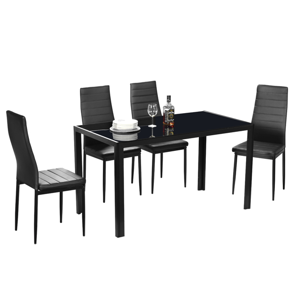 Simple Assembled Tempered Glass & Iron Dinner Table Black