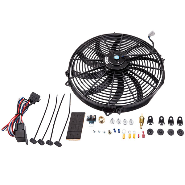 16"Electric Radiator Fan 2500+Cfm &Thermostat Wiring Switch Relay Kit 180'F