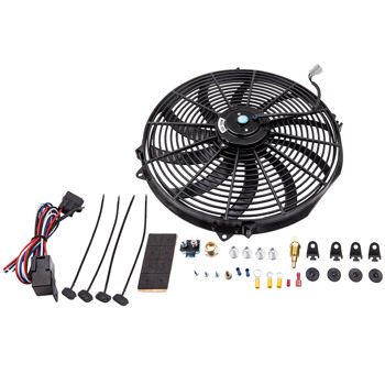 16\\"Electric Radiator Fan 2500+Cfm &Thermostat Wiring Switch Relay Kit 180\\'F
