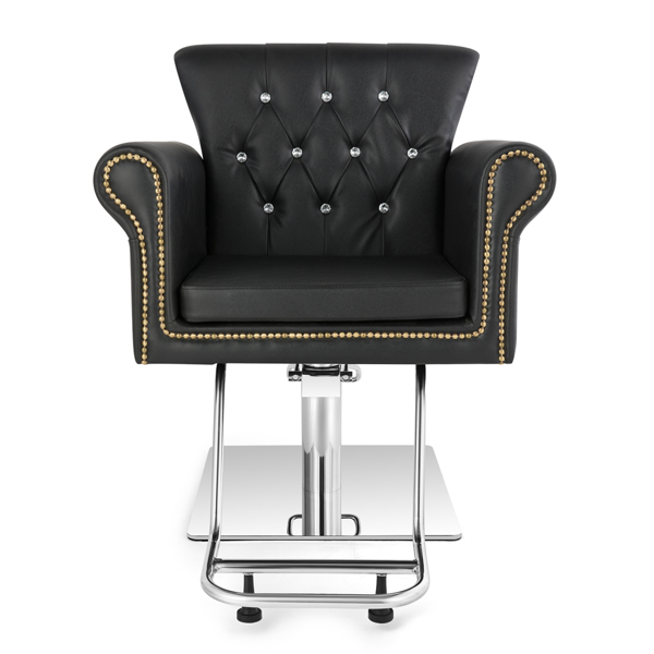 PVC Leather Case 300lbs Load-Bearing Stainless Steel Square Plate With Footrest Barber Chair Black