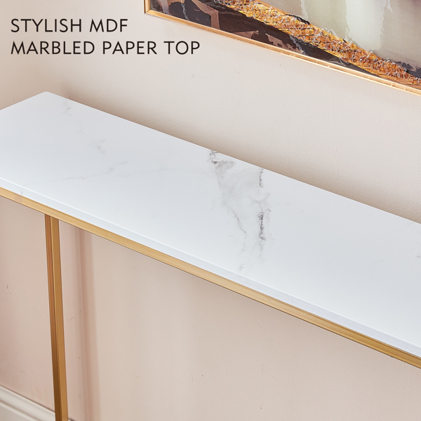 Console Tables for Entryway, Faux Marble Sofa Tables, Entryway Table for Living Room, Gold Entrance Table, MDF Entry Table, Foyer Tables w/Metal Frame, Behind Couch Table for Hallway