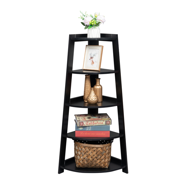 5 Tier Corner Shelf Stand Wood Display Storage Home Furniture Black