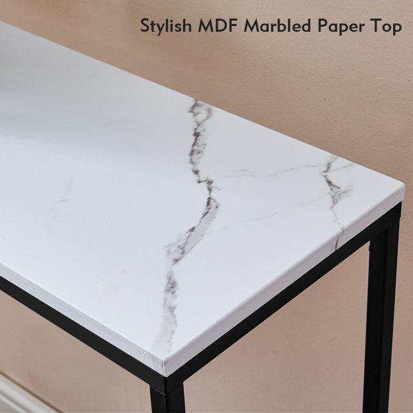 Faux Marble Console Table, Snack Entryway Table, Entrance Sofa Table, MDF Entry Table, Accent Coffee Table with Metal Frame, Couch Table for Hallway, Living Room, Hall Furniture