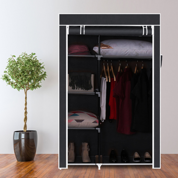 64" Portable Closet Storage Organizer Wardrobe Clothes Rack with Shelves Gray