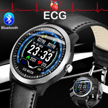 Leather Strap Bluetooth ECG PPG N58 Smartwatch Color Screen Heart Rate Sleep Monitor Multi-sport Fitness Tracker Men Smart Watch for IOS Android