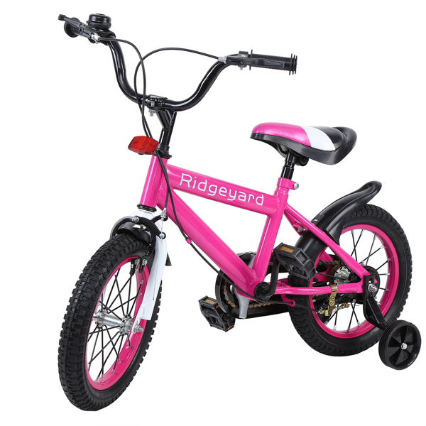 Ridgeyard 14 Inch Children's Bicycle Kids Balance Study Learning Riding Bike Boys Children Bike Girls Bicycle with Stabilisers with Bell for 3-8 Years (Rose Red) 