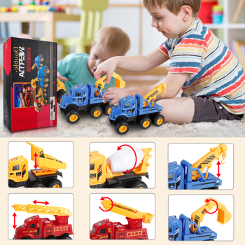 (Prohibited Product on Amazon)Construction Trucks Toys, 6 Pcs Friction-Powered Vehicles, 8 INCH Vehicles Set Toys for 3 4 5 Years Old Boys and Girls, Toddlers, 1:20 Crane Excavator/Mixer Dump/Fire Tru