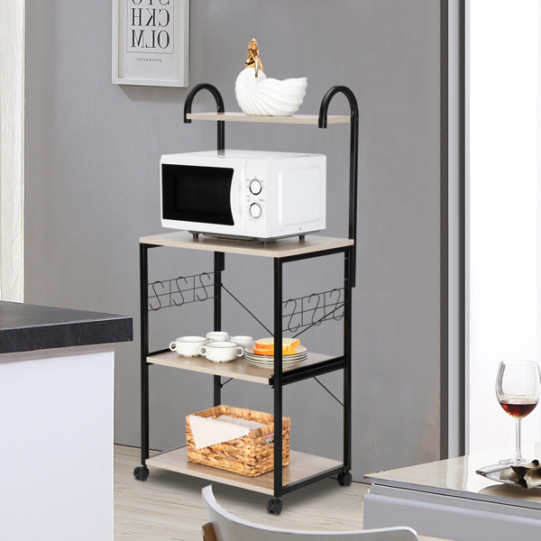 FCH Upgrade Multiuse 4-Tier Metal Kitchen Bakers Rack, Artisasset Microwave Storage Rack Oven Stand with Wine Storage Organizer Workstation Grey(23.5" x 14" x 57")