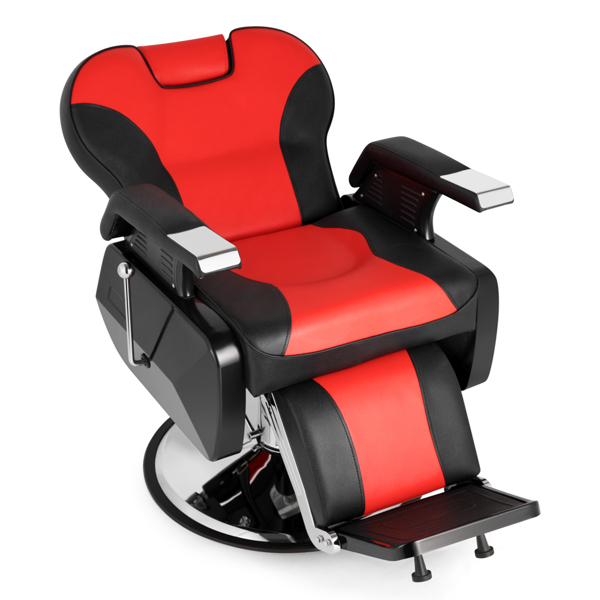 PVC Leather Case ABS Armrest Shell 300lbs Load-Bearing Disc With Footrest Can Be Put Down Barber Chair Red And Black