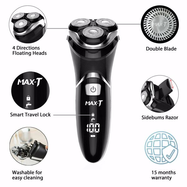 MAX-T razor men electric razor with precision trimmer, electric razor wet and dry razor electric razor with IPX7 & LED energy display, travel lock, 120 min running time