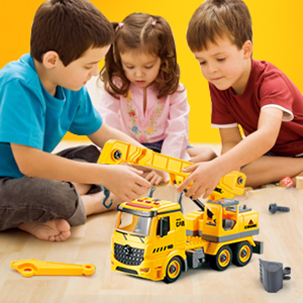 (ABC)Building Construction Trailer Truck & Excavator Toys for 3 4 5 6 Years Old Toddlers Kids Boys Girls, 108PCS Building Block Toy Set with Electric Drill, STEM Take Apart Vehicles Gift with Sound & 