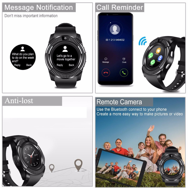 V8 Smart Watch With Camera Bluetooth Wrist Watch SIM Card Smart watch For Android Gold