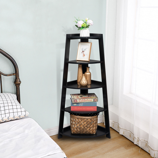 5 Tier Corner Shelf Stand Wood Display Storage Home Furniture Black