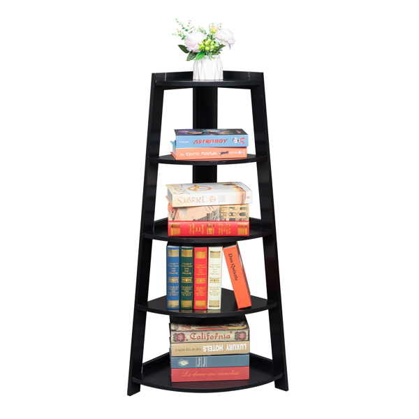 5 Tier Corner Shelf Stand Wood Display Storage Home Furniture Black