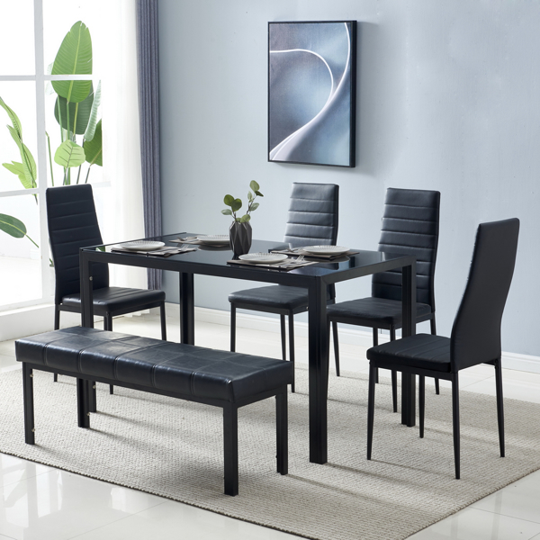 Simple Assembled Tempered Glass & Iron Dinner Table Black