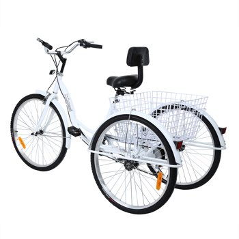 Ridgeyard 26 inch tricycle adult 3 wheels 7 speed white bicycle with shopping basket