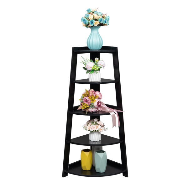 5 Tier Corner Shelf Stand Wood Display Storage Home Furniture Black