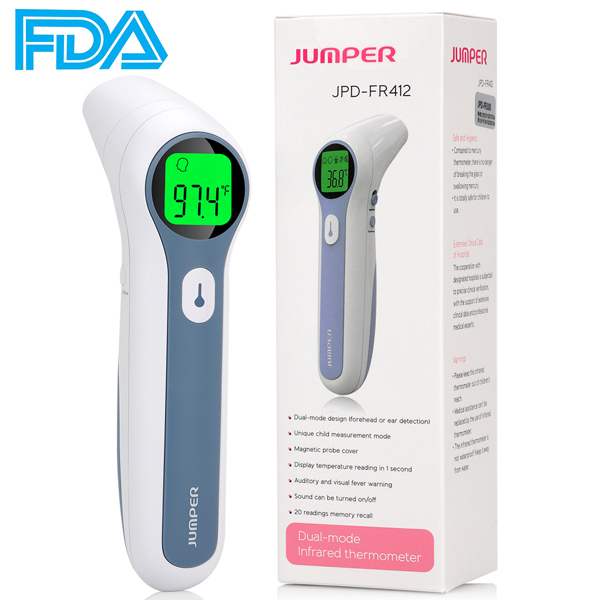 (ABC)Touchless Forehead Ear Thermometer for Adults Baby, Digital Infrared Thermometer for Object, Non-Contact Temporal Thermometer with Instant Accurate Reading, Fever Alarm and Memory(FR100+RF412)