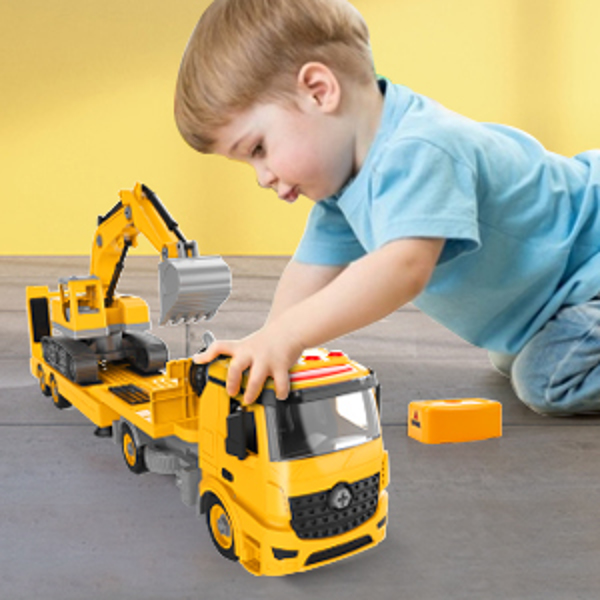 (ABC)Building Construction Trailer Truck & Excavator Toys for 3 4 5 6 Years Old Toddlers Kids Boys Girls, 108PCS Building Block Toy Set with Electric Drill, STEM Take Apart Vehicles Gift with Sound & 