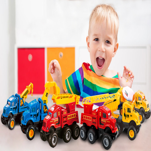 (ABC)(Prohibited Product on Amazon)Construction Trucks Toys, 6 Pcs Friction-Powered Vehicles, 8 INCH Vehicles Set Toys for 3 4 5 Years Old Boys and Girls, Toddlers, 1:20 Crane Excavator/Mixer Dump/Fir