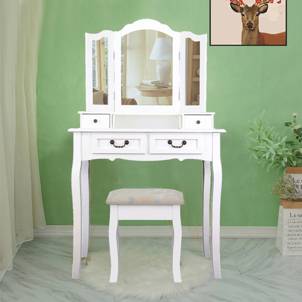 Dressing Table, Makeup Desk with Stool, White Cosmetic Table with Mirror for Bedroom (BDT2114)