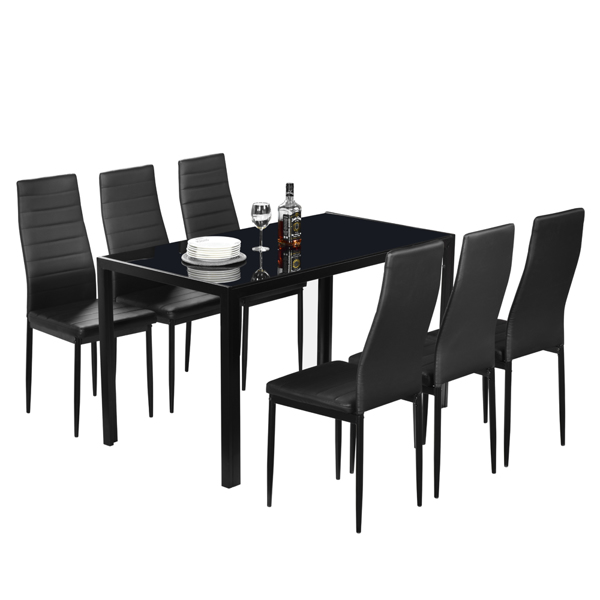 Simple Assembled Tempered Glass & Iron Dinner Table Black