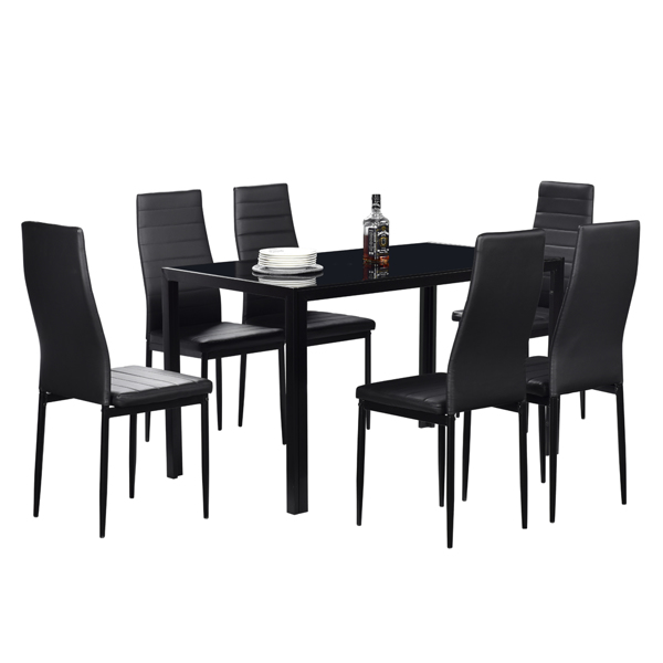 Simple Assembled Tempered Glass & Iron Dinner Table Black