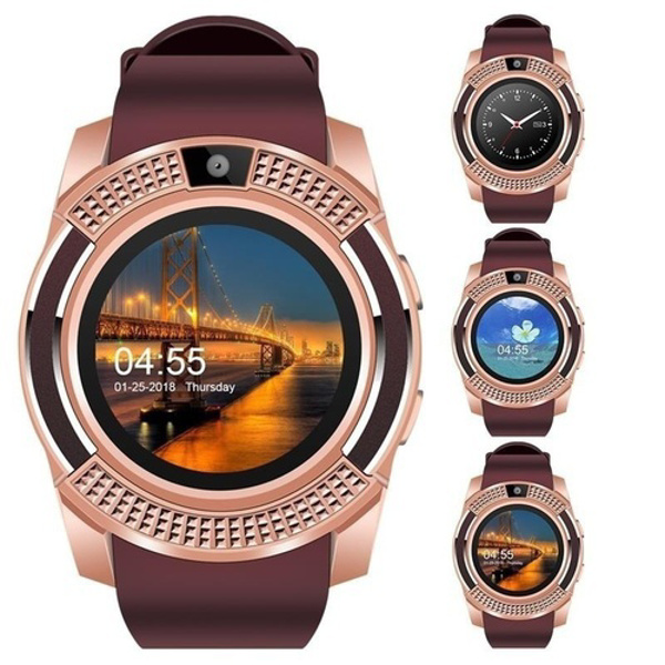 V8 Smart Watch With Camera Bluetooth Wrist Watch SIM Card Smart watch For Android Gold