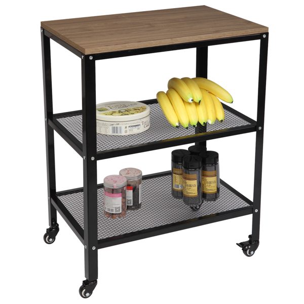 3-Tier Kitchen Microwave Cart, Rolling Kitchen Utility Cart, Standing Bakers Rack Storage Cart with Metal Frame for Living Room Grey