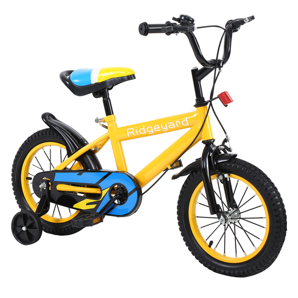 Ridgeyard 14 Inch Children's Bicycle Kids Balance Study Learning Riding Bike Boys Children Bike Girls Bicycle with Stabilisers with Bell for 3-8 Years (Yellow) 