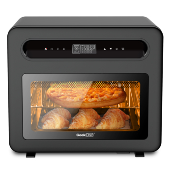 Geek Chef Steam Air Fryer Toast Oven Combo , 26 QT Steam Convection Oven Countertop , 50 Cooking Presets, with 6 Slice Toast, 12\\" Pizza, Black Stainless Steel