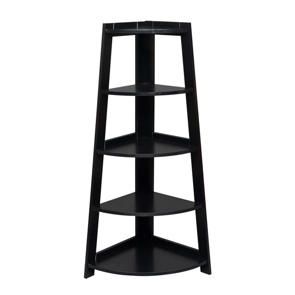 5 Tier Corner Shelf Stand Wood Display Storage Home Furniture Black