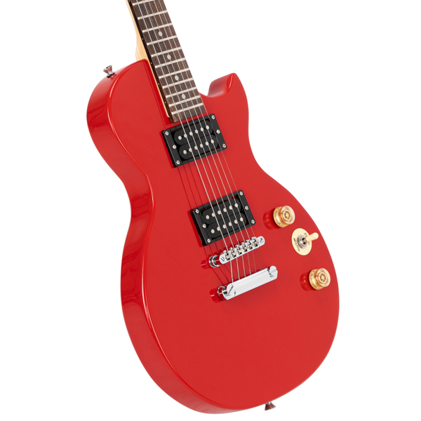【Do Not Sell on Amazon】Glarry GLP101 39 inch Solid Body Electric Guitar HH Pickups Laurel Wood Fingerboard Bone Nut with Bag Cable Strap Red