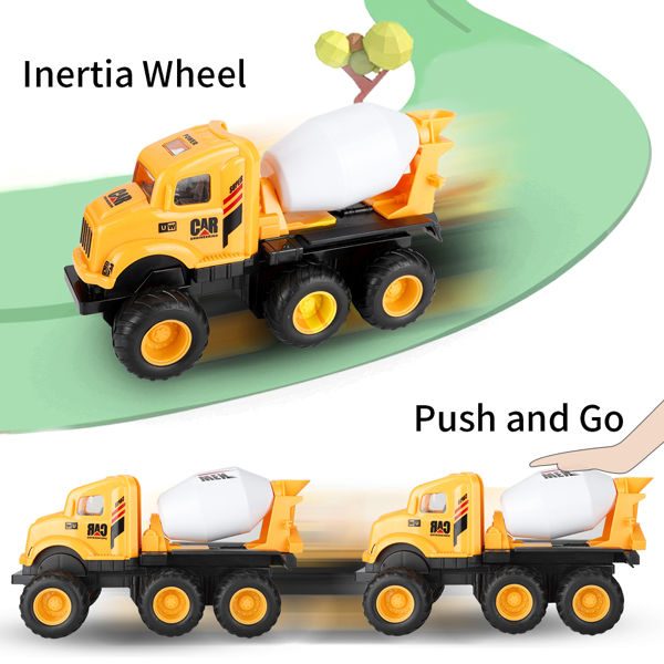 (ABC)(Prohibited Product on Amazon)Construction Trucks Toys, 6 Pcs Friction-Powered Vehicles, 8 INCH Vehicles Set Toys for 3 4 5 Years Old Boys and Girls, Toddlers, 1:20 Crane Excavator/Mixer Dump/Fir