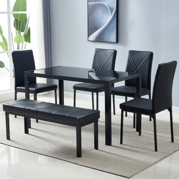 Simple Assembled Tempered Glass & Iron Dinner Table Black