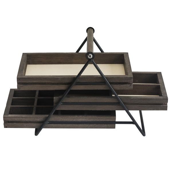 Three Layer Jewelry Tray With Metal Frame And Handle For Easy Storage And Access - Walnut