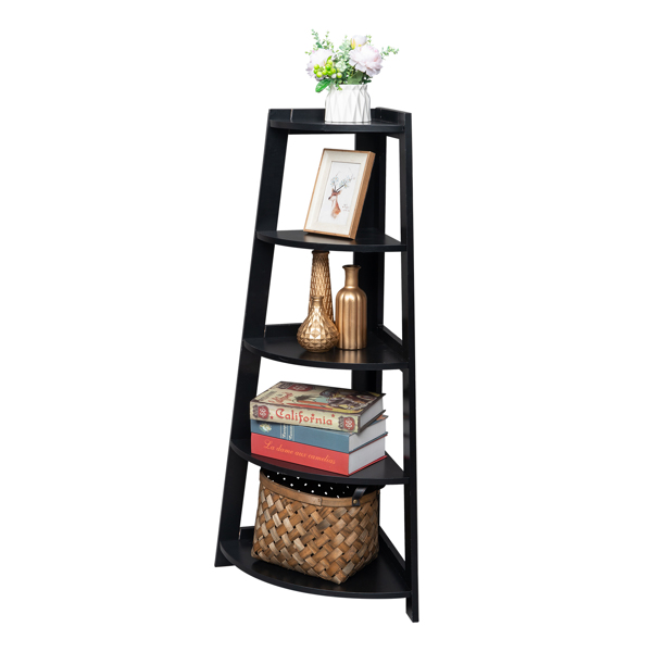 5 Tier Corner Shelf Stand Wood Display Storage Home Furniture Black