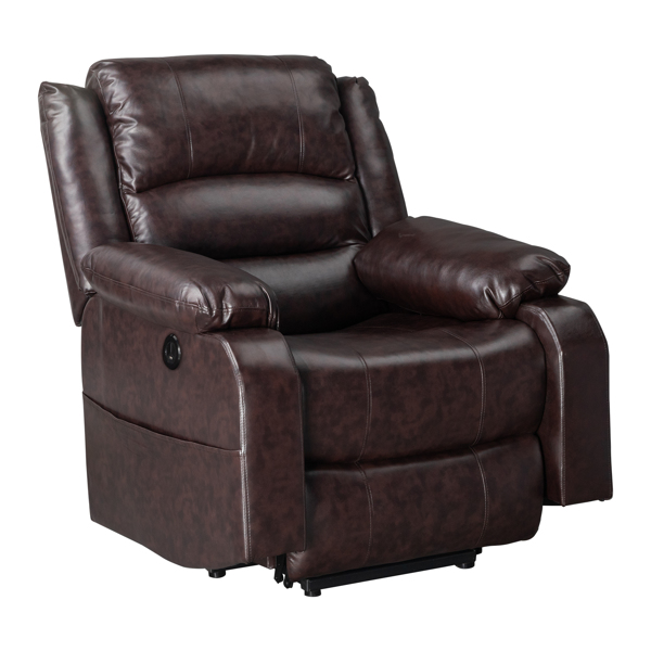 Type C electric lift function chair with massage light brown PU combination