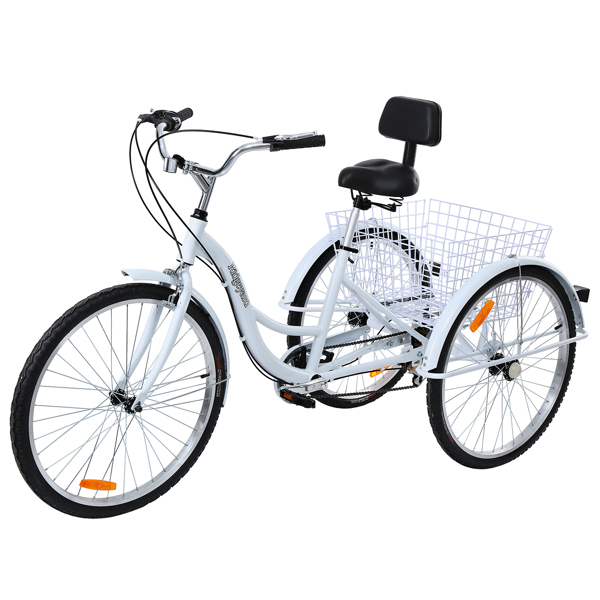 Ridgeyard 26 Inch 3 Wheels 7-Speed Tricycle Aluminum Alloy Adult Bicycle With Basket