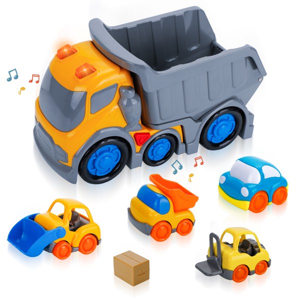 (ABC)(Prohibited Product on Amazon)Car Toys for 1 2 3 4 5 Years Old Toddlers Boys and Girls,12‘’ Big Dump Truck with Light and Sound, Push and Go Small Bulldozer Forklift Truck, Vehicles Playset for C