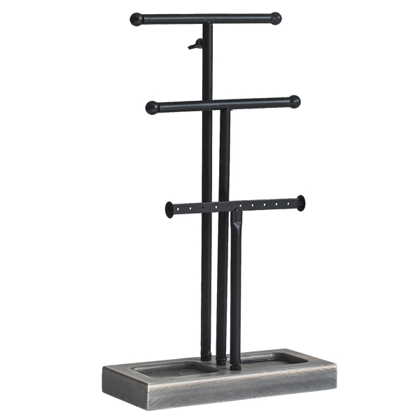 High Quality Jewelry Box Made Of Iron And Wood, 3-Layer Jewelry Rack - Black   Grey